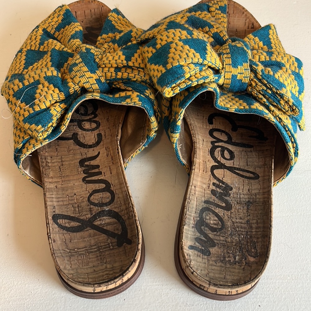 Sam Edelman Blue and Yellow Patterned Sandals - Picture 11 of 12